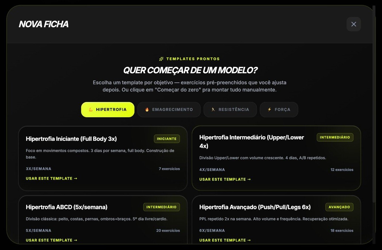 Tela de criação de ficha de treino com templates